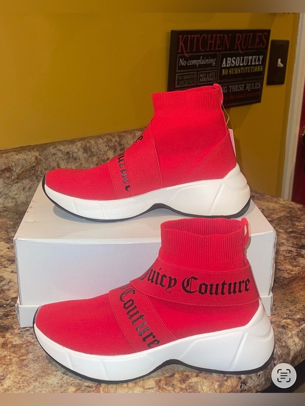 Juicy Couture Red Knit High-Top Slip-On Sneakers with White Sole - Picture 3 of 5